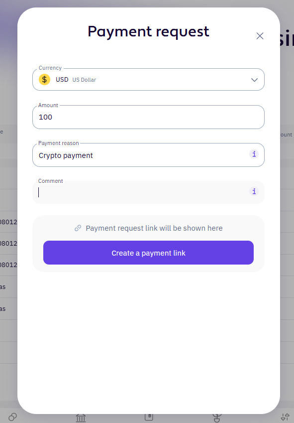 Payment request popup
