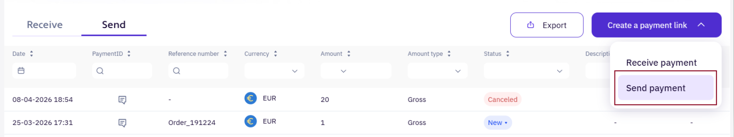 Payout payment link