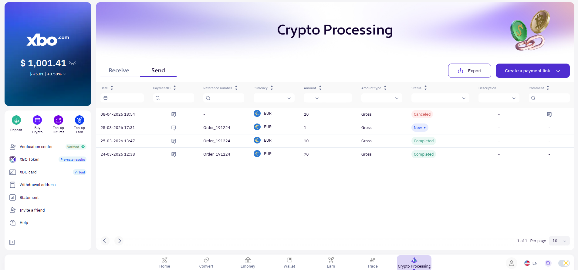 Payout request grid