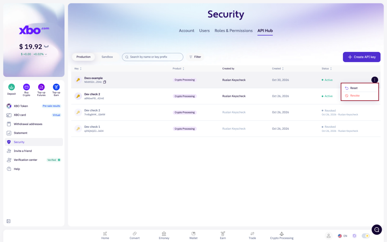 API key management